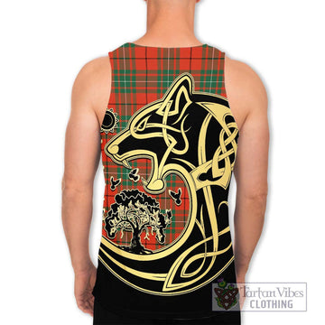 MacAuley Ancient Tartan Men's Tank Top with Family Crest Celtic Wolf Style - Tartan Vibes Clothing