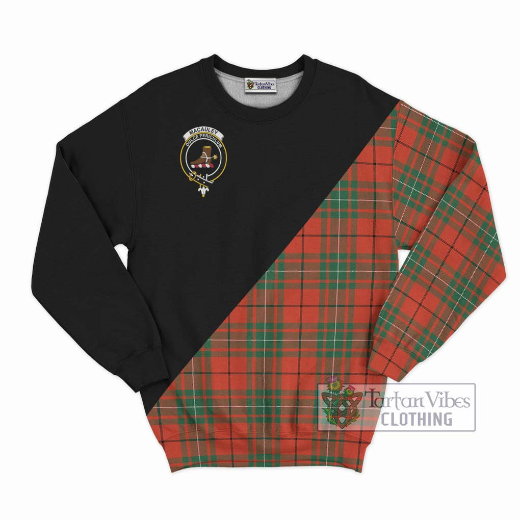 MacAuley Ancient Tartan Sweatshirt with Family Crest and Military Logo Style - Tartan Vibes Clothing
