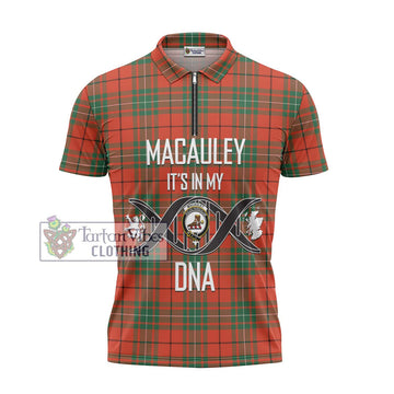MacAuley Ancient Tartan Zipper Polo Shirt with Family Crest DNA In Me Style - Tartan Vibes Clothing