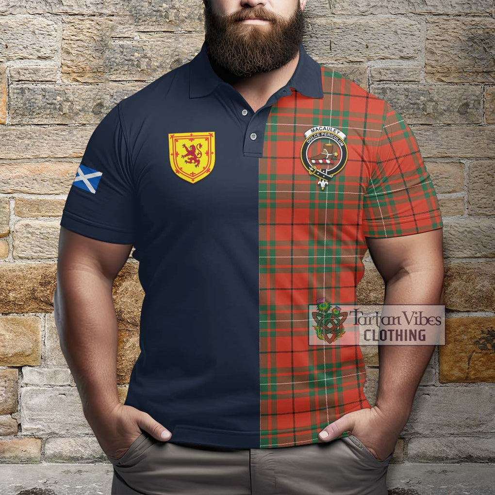 MacAuley Ancient Tartan Polo Shirt Alba with Scottish Lion Royal Arm Half Style - Tartan Vibes Clothing