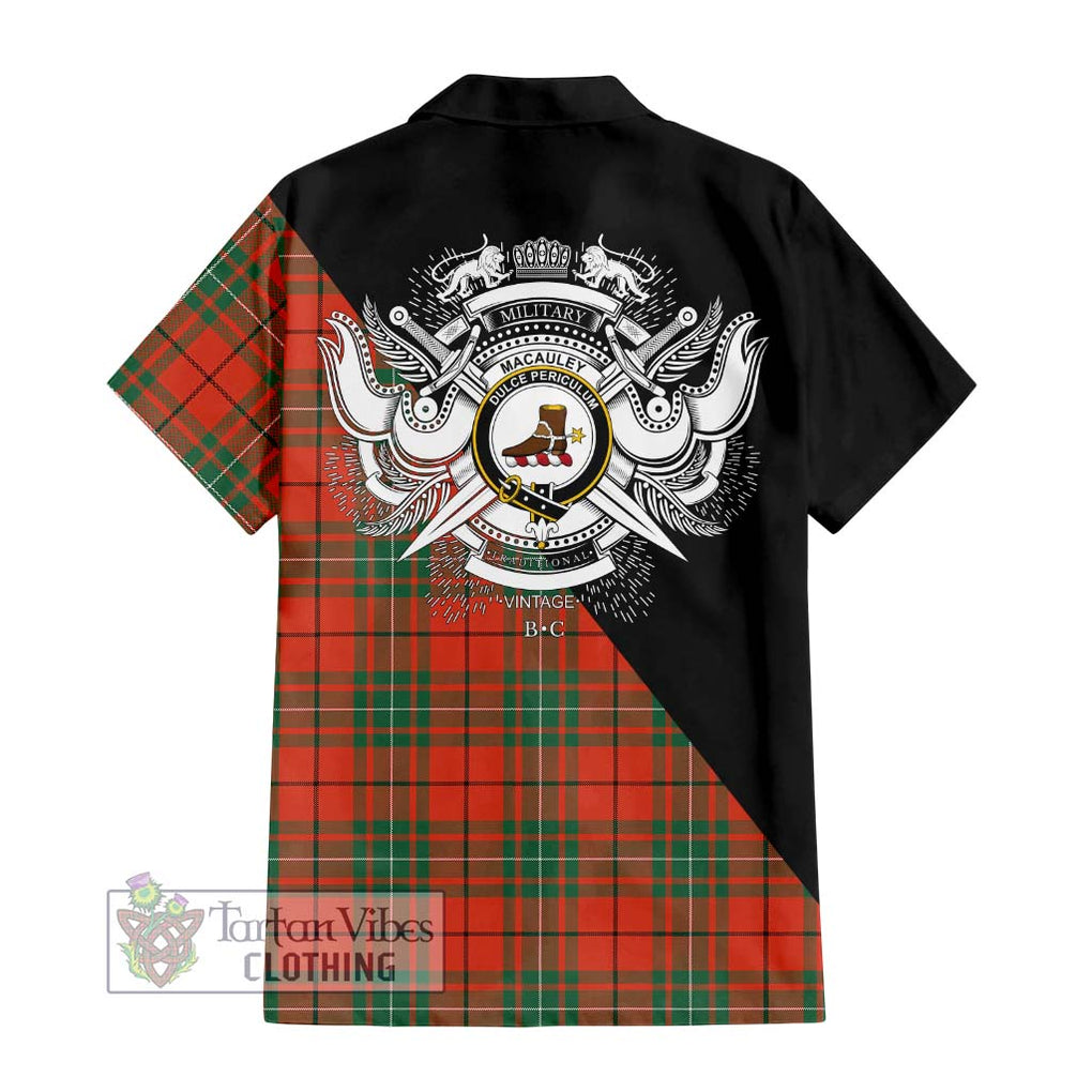 MacAuley Ancient Tartan Hawaiian Shirt with Family Crest and Military Logo Style - Tartan Vibes Clothing