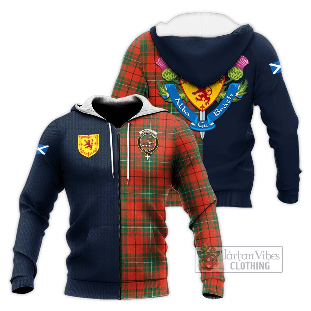 MacAuley Ancient Tartan Knitted Hoodie Alba with Scottish Lion Royal Arm Half Style Unisex Knitted Zip Hoodie - Tartan Vibes Clothing