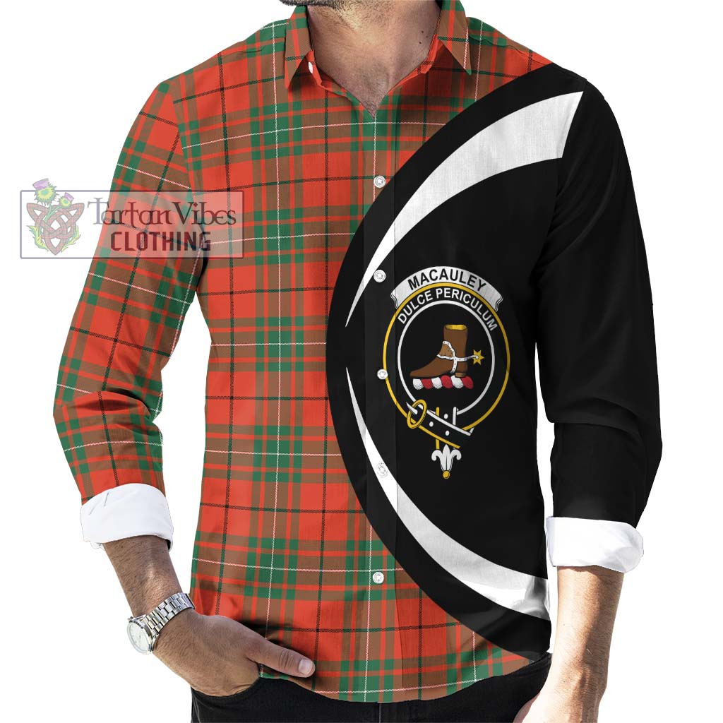 MacAuley Ancient Tartan Long Sleeve Button Up with Family Crest Circle Style - Tartan Vibes Clothing