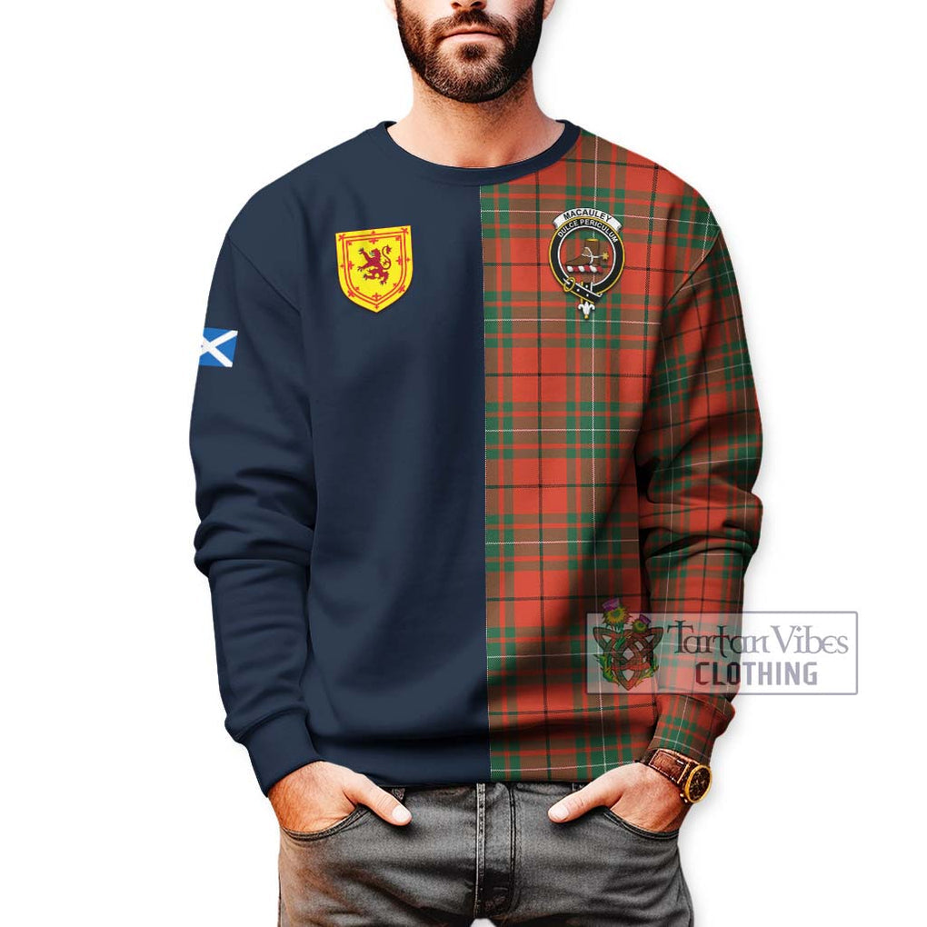 MacAuley Ancient Tartan Sweatshirt Alba with Scottish Lion Royal Arm Half Style - Tartan Vibes Clothing