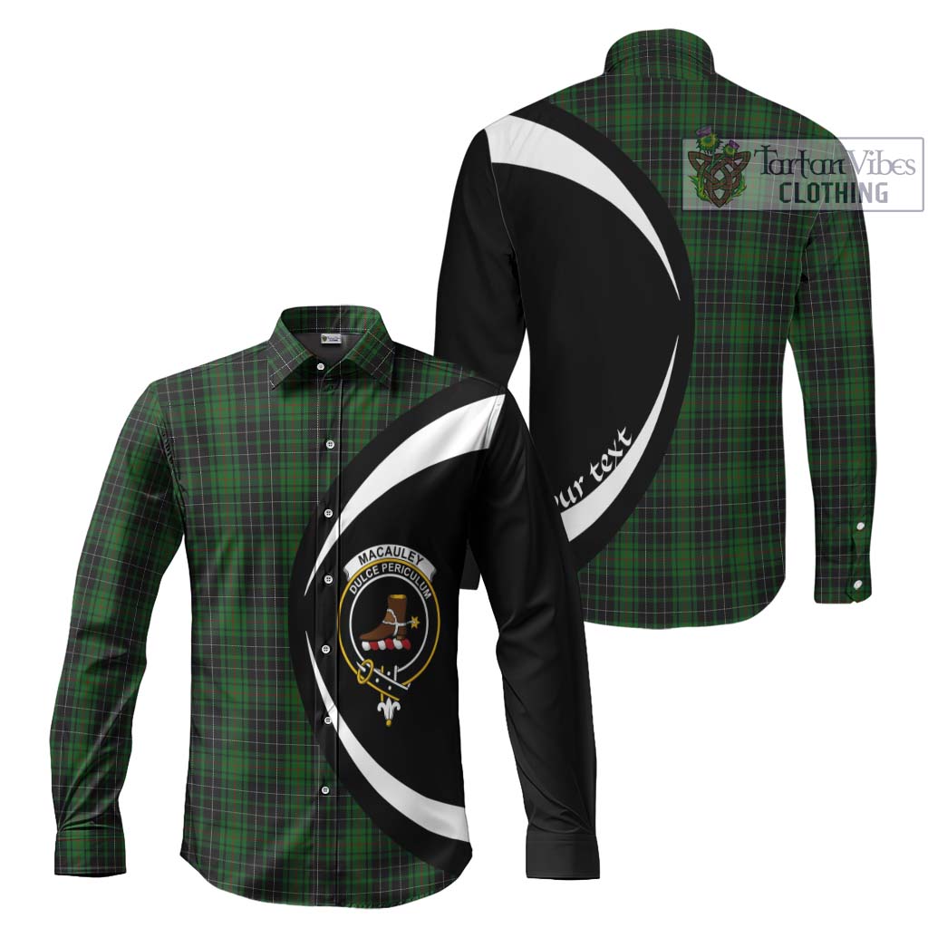 MacAuley Hunting Tartan Long Sleeve Button Up with Family Crest Circle Style Men's Shirt S - Tartan Vibes Clothing