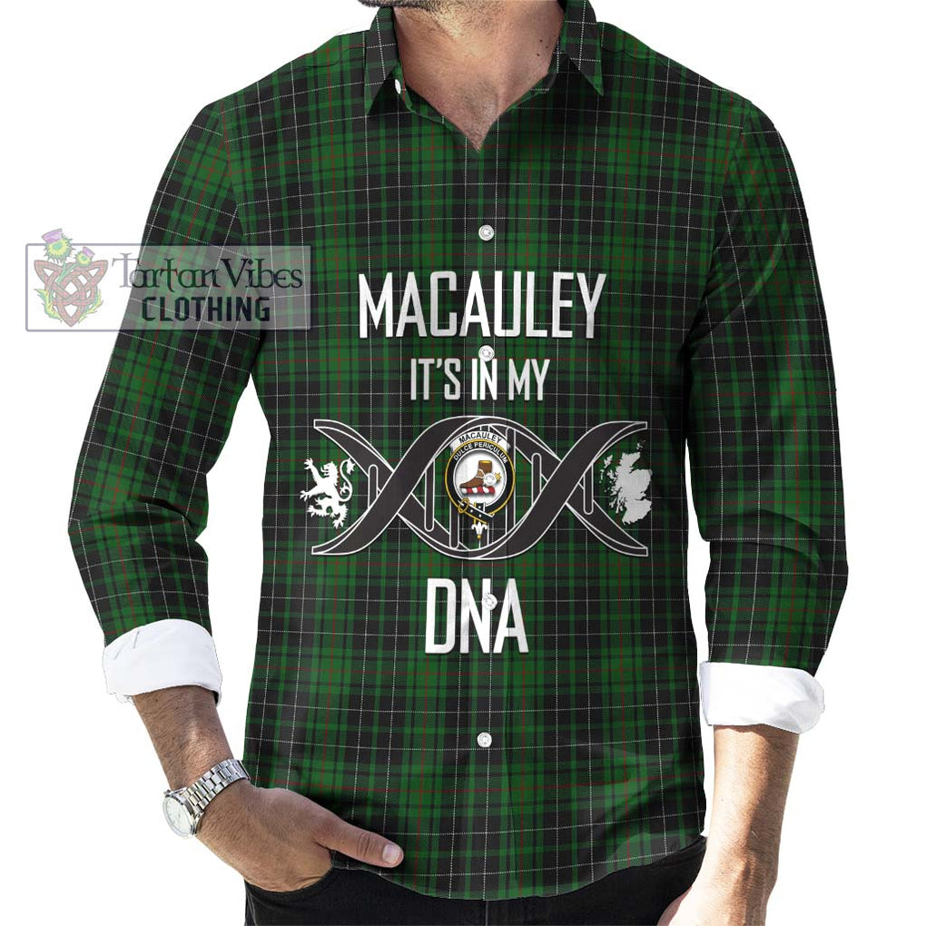 MacAuley Hunting Tartan Long Sleeve Button Shirt with Family Crest DNA In Me Style Men's Shirt S - Tartanvibesclothing Shop