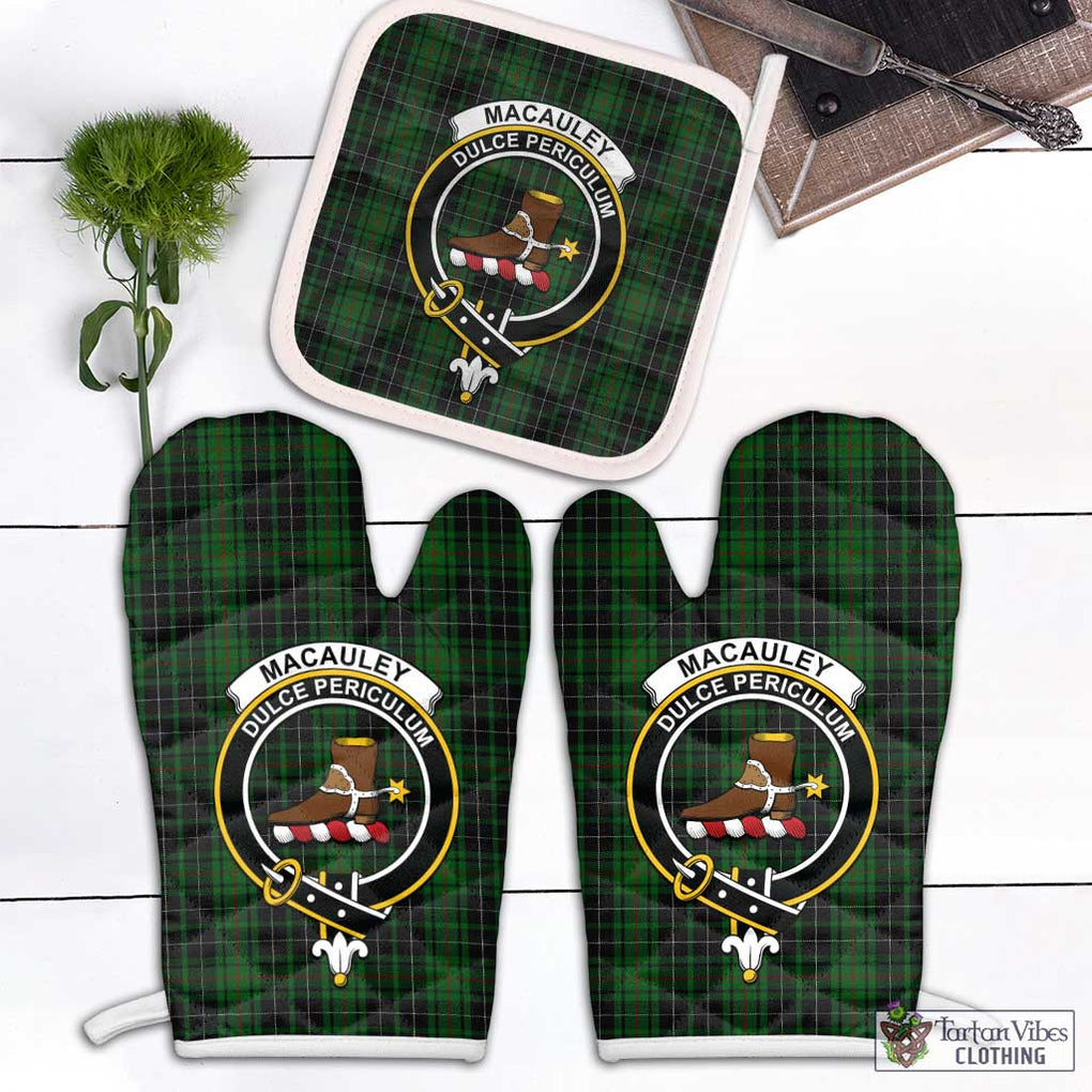 MacAuley Hunting Tartan Combo Oven Mitt & Pot-Holder with Family Crest White - Tartan Vibes Clothing