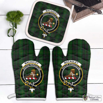MacAuley Hunting Tartan Combo Oven Mitt & Pot-Holder with Family Crest White - Tartan Vibes Clothing