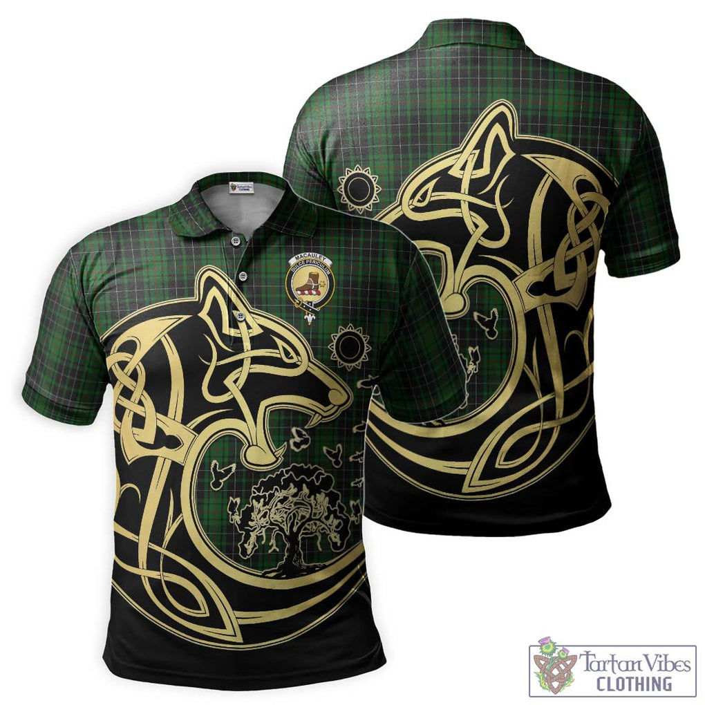 MacAuley Hunting Tartan Polo Shirt with Family Crest Celtic Wolf Style Kid - Tartan Vibes Clothing