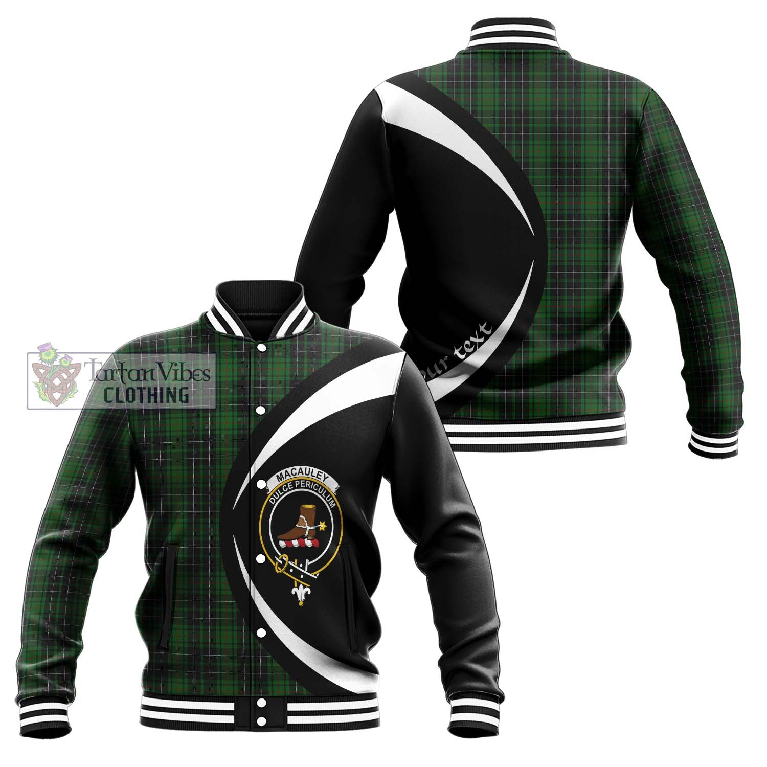 MacAuley Hunting Tartan Baseball Jacket with Family Crest Circle Style Unisex - Tartan Vibes Clothing