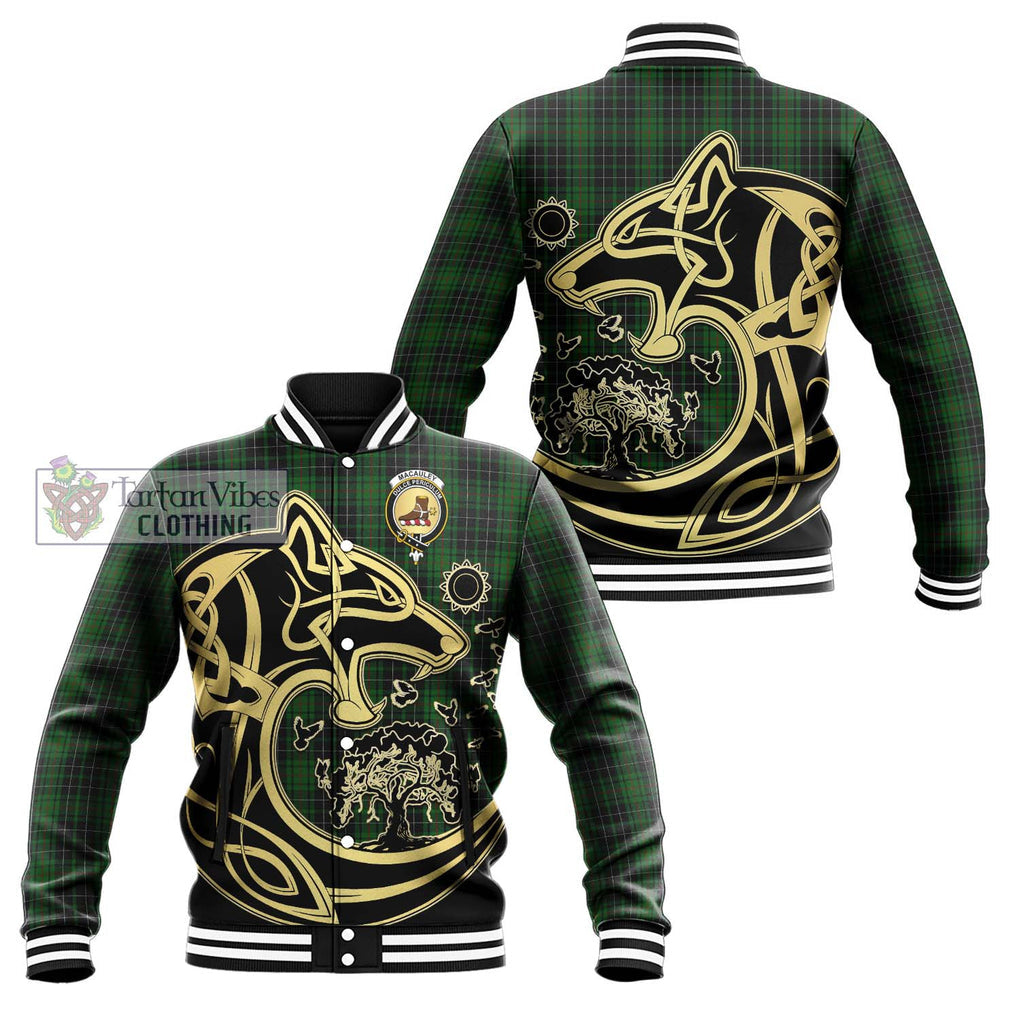 MacAuley Hunting Tartan Baseball Jacket with Family Crest Celtic Wolf Style Unisex - Tartan Vibes Clothing