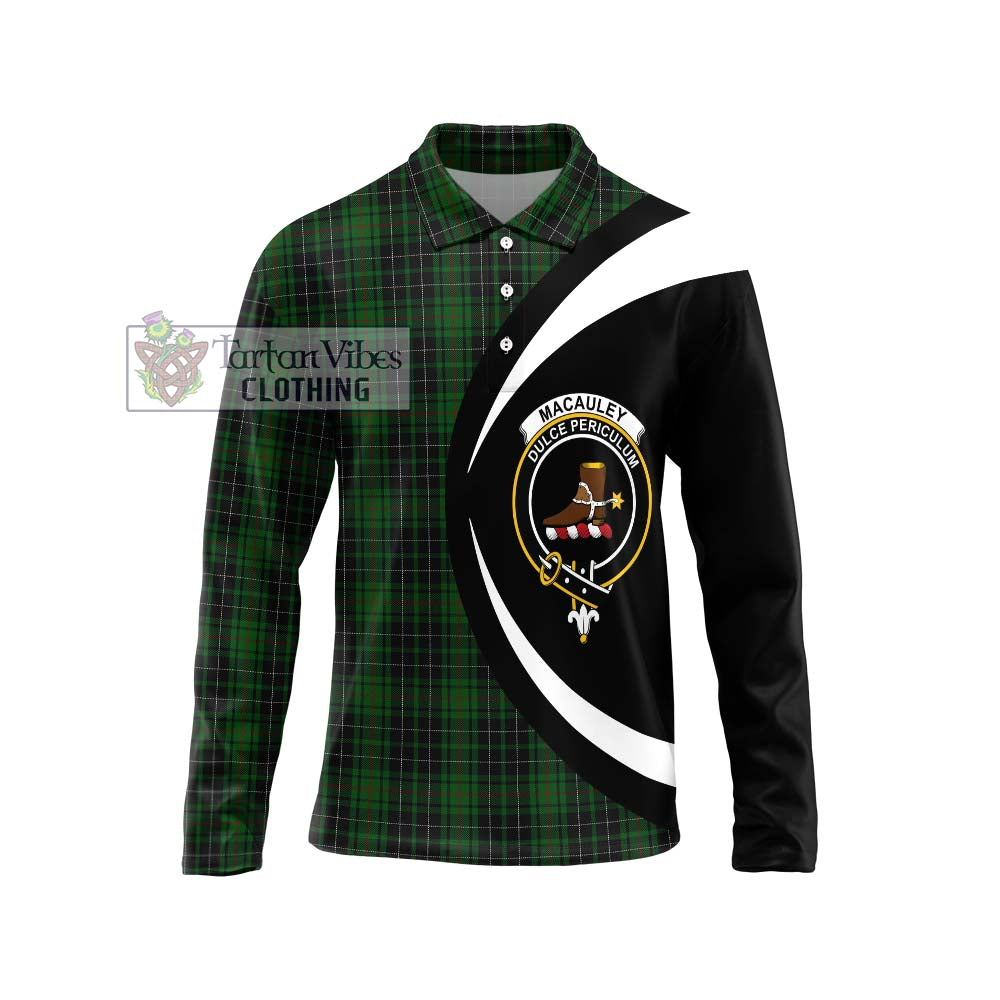 MacAuley Hunting Tartan Long Sleeve Polo Shirt with Family Crest Circle Style Unisex - Tartan Vibes Clothing