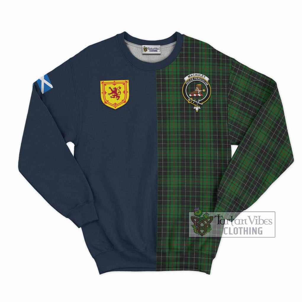 MacAuley Hunting Tartan Sweatshirt Alba with Scottish Lion Royal Arm Half Style Unisex - Tartan Vibes Clothing