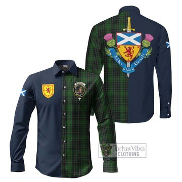 Tartan Vibes Clothing MacAuley Hunting Tartan Long Sleeve Button Shirt with Scottish Lion Royal Arm Half Style