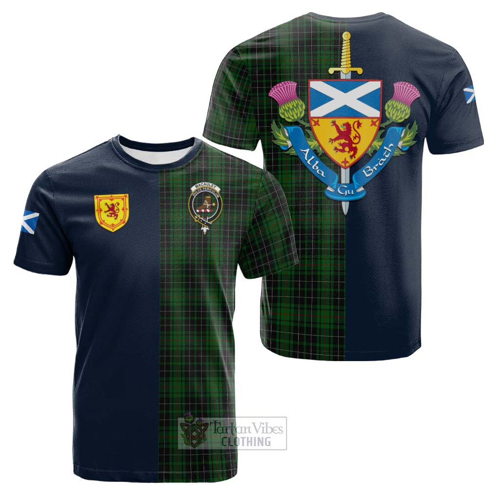 MacAuley Hunting Tartan Cotton T-shirt Alba with Scottish Lion Royal Arm Half Style Kid's Shirt - Tartan Vibes Clothing