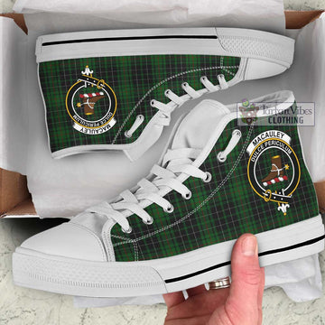 MacAuley Hunting Tartan High Top Shoes with Family Crest Kid High Top - White Sole - Tartan Vibes Clothing