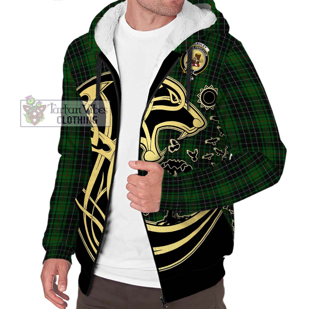 MacAuley Hunting Tartan Sherpa Hoodie with Family Crest Celtic Wolf Style Unisex S - Tartan Vibes Clothing