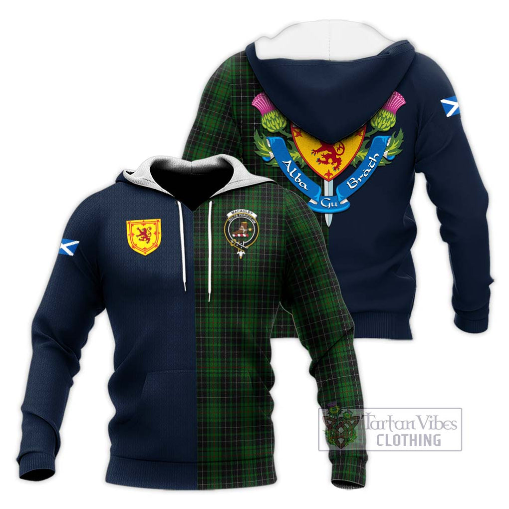 MacAuley Hunting Tartan Knitted Hoodie Alba with Scottish Lion Royal Arm Half Style Unisex Knitted Pullover Hoodie - Tartan Vibes Clothing