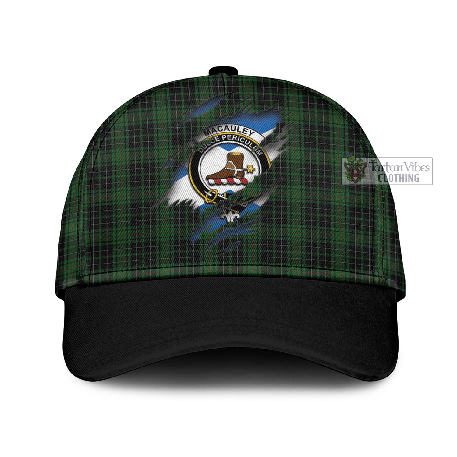 Tartan Vibes Clothing MacAuley Hunting Tartan Classic Cap with Family Crest In Me Style