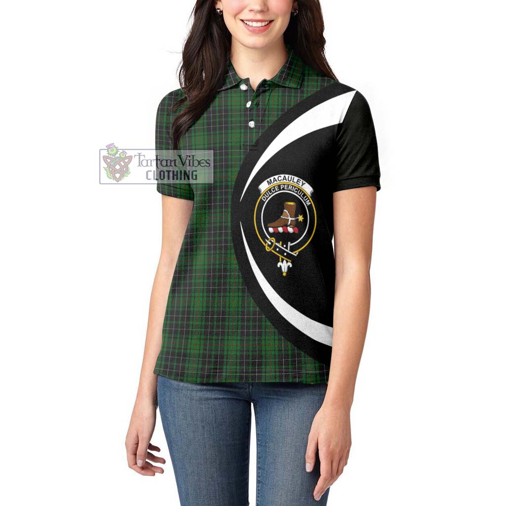 MacAuley Hunting Tartan Women's Polo Shirt with Family Crest Circle Style - Tartan Vibes Clothing