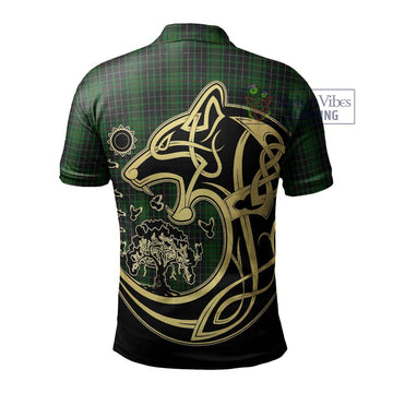 MacAuley Hunting Tartan Polo Shirt with Family Crest Celtic Wolf Style - Tartan Vibes Clothing