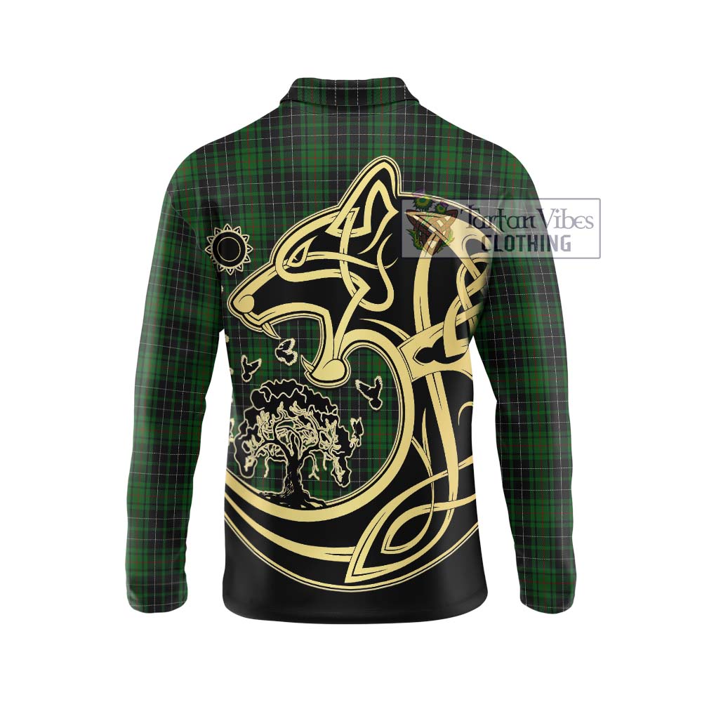 MacAuley Hunting Tartan Long Sleeve Polo Shirt with Family Crest Celtic Wolf Style - Tartan Vibes Clothing