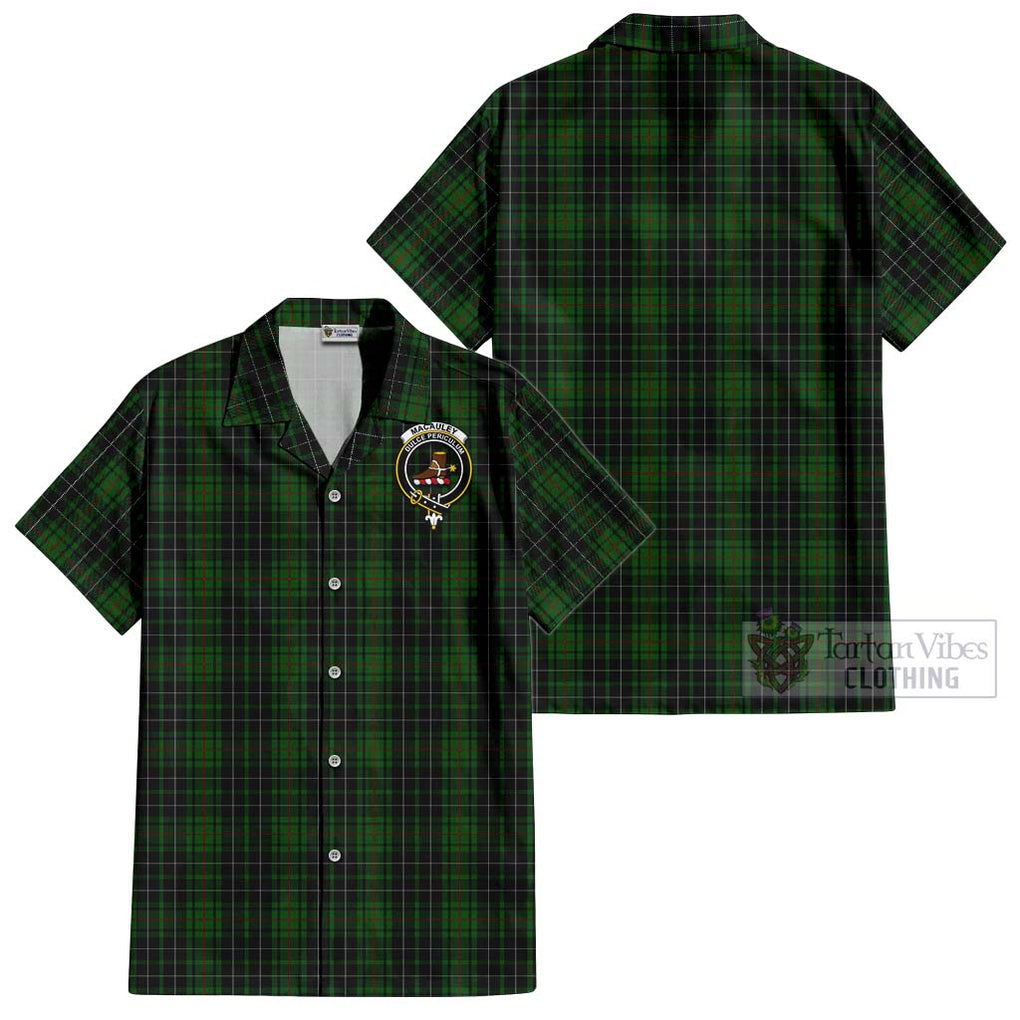 MacAuley Hunting Tartan Cotton Hawaiian Shirt with Family Crest - Tartan Vibes Clothing