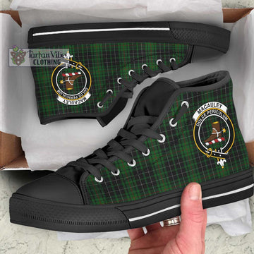 MacAuley Hunting Tartan High Top Shoes with Family Crest - Tartan Vibes Clothing