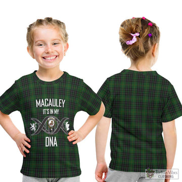 MacAuley Hunting Tartan Kid T-Shirt with Family Crest DNA In Me Style - Tartan Vibes Clothing