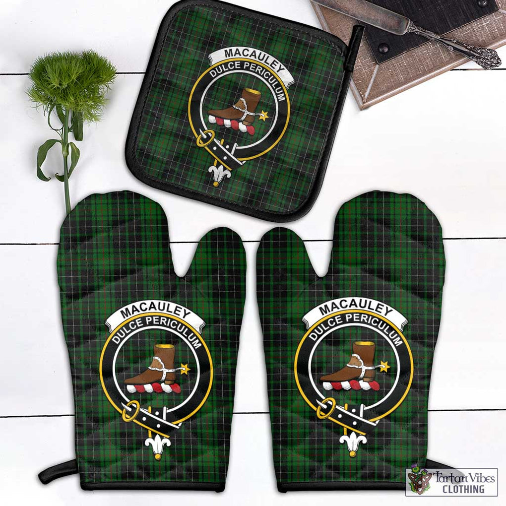 MacAuley Hunting Tartan Combo Oven Mitt & Pot-Holder with Family Crest Black - Tartan Vibes Clothing