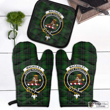 MacAuley Hunting Tartan Combo Oven Mitt & Pot-Holder with Family Crest Black - Tartan Vibes Clothing