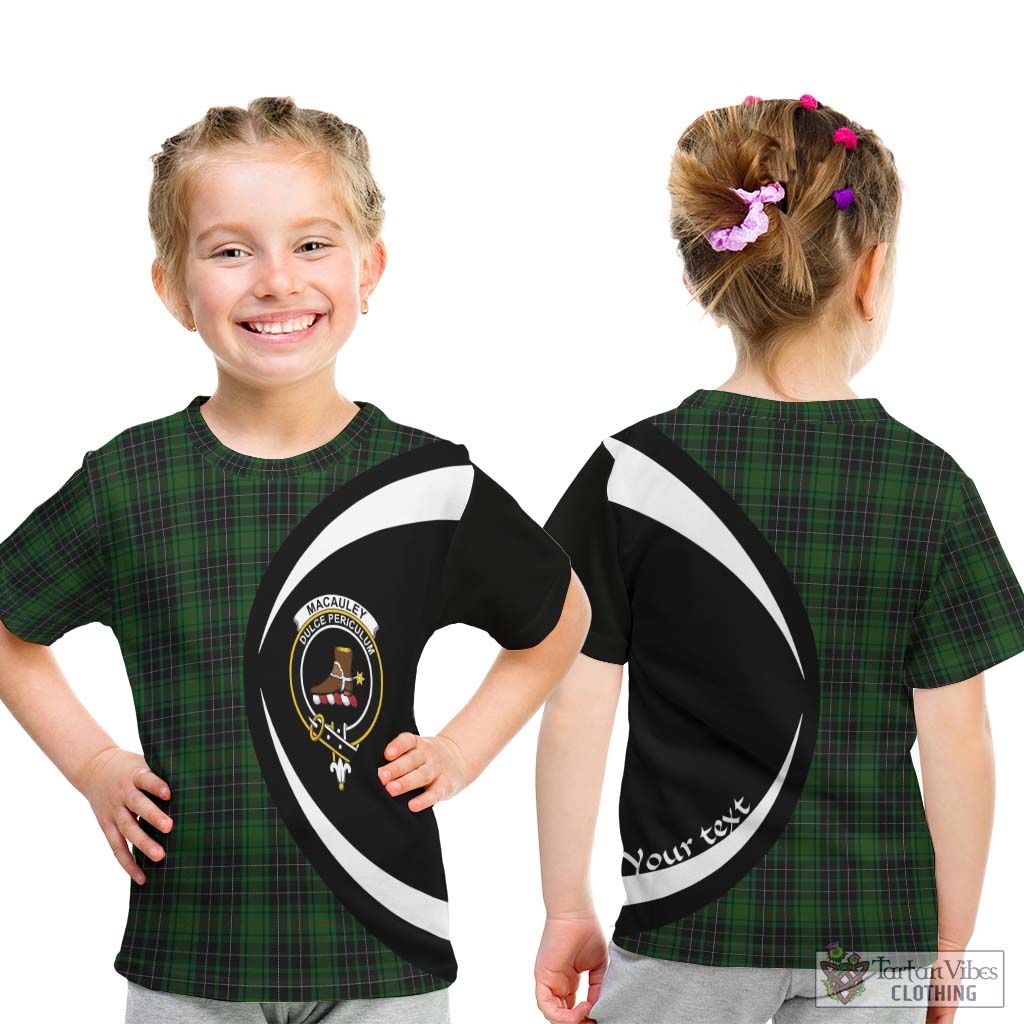 MacAuley Hunting Tartan Kid T-Shirt with Family Crest Circle Style - Tartan Vibes Clothing