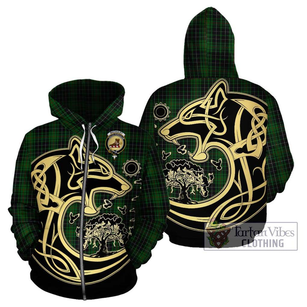 MacAuley Hunting Tartan Hoodie with Family Crest Celtic Wolf Style - Tartan Vibes Clothing