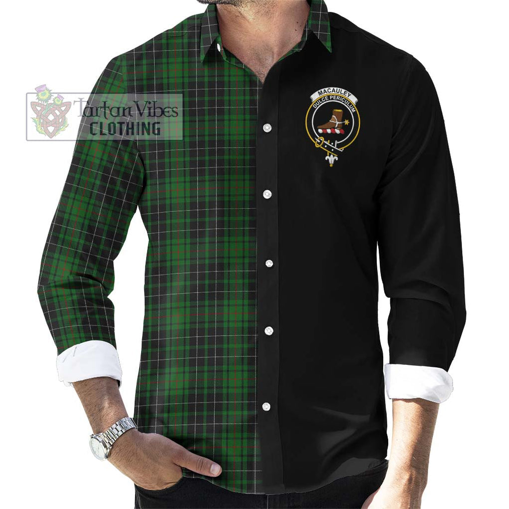 MacAuley Hunting Tartan Long Sleeve Button Shirt with Family Crest and Half Of Me Style - Tartanvibesclothing Shop