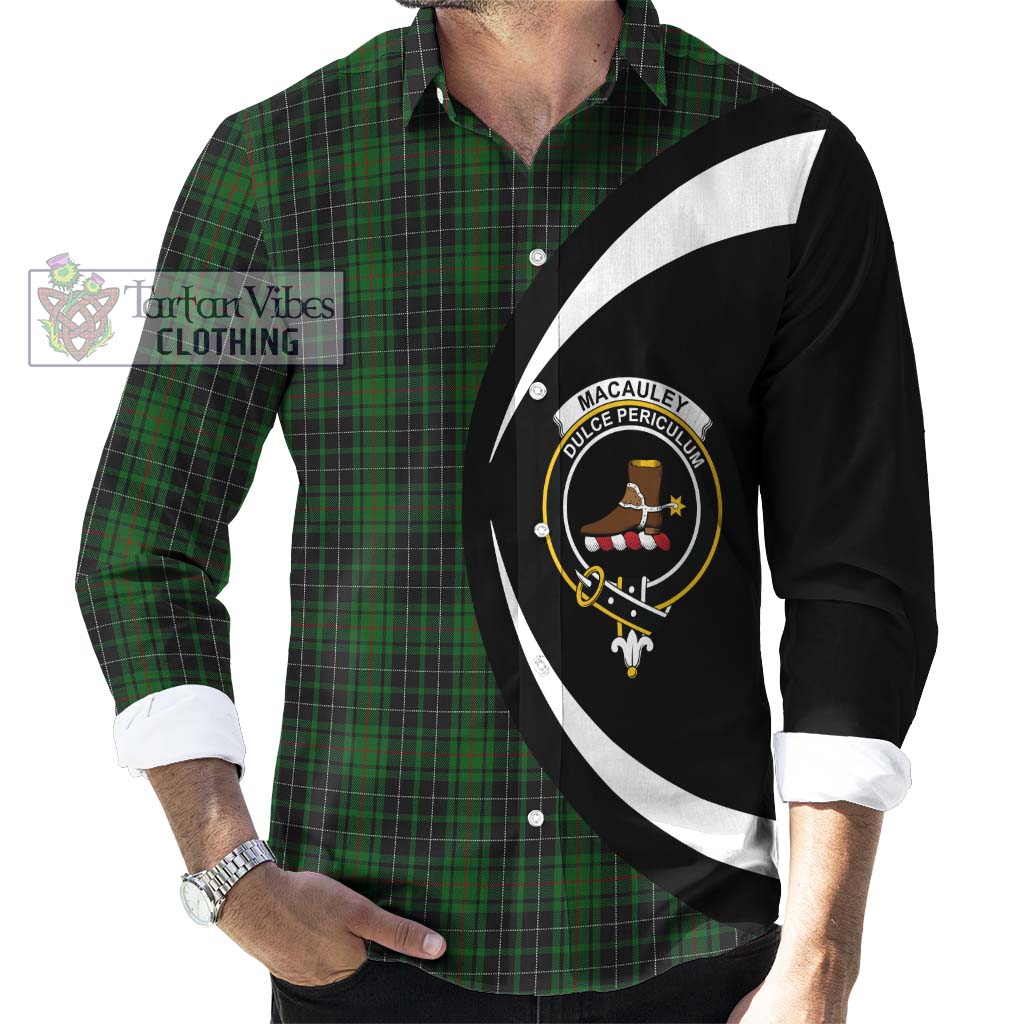 MacAuley Hunting Tartan Long Sleeve Button Up with Family Crest Circle Style - Tartan Vibes Clothing