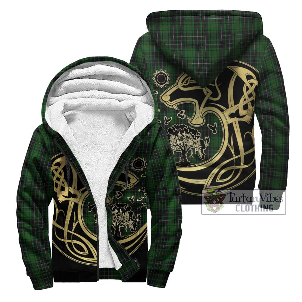 MacAuley Hunting Tartan Sherpa Hoodie with Family Crest Celtic Wolf Style Unisex - Tartan Vibes Clothing