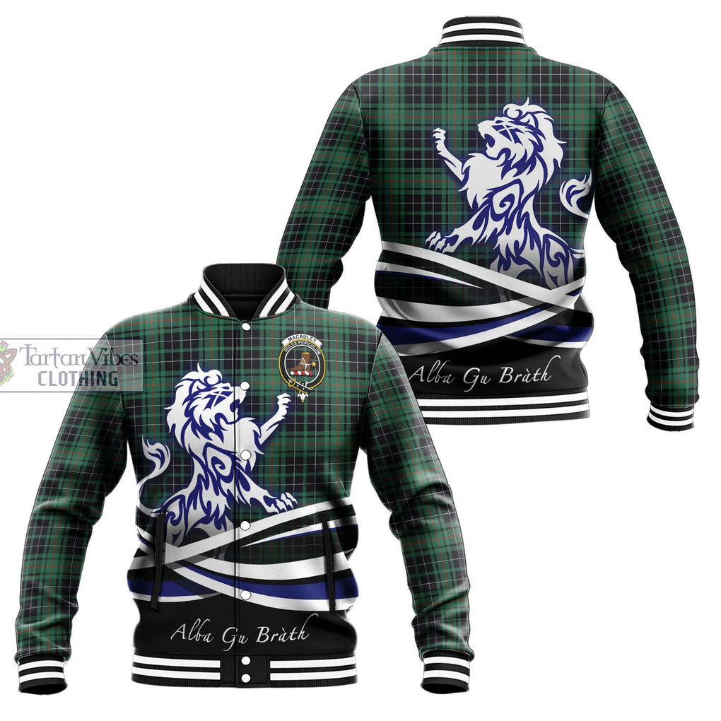 MacAuley Hunting Ancient Tartan Baseball Jacket with Alba Gu Brath Regal Lion Emblem Unisex - Tartan Vibes Clothing