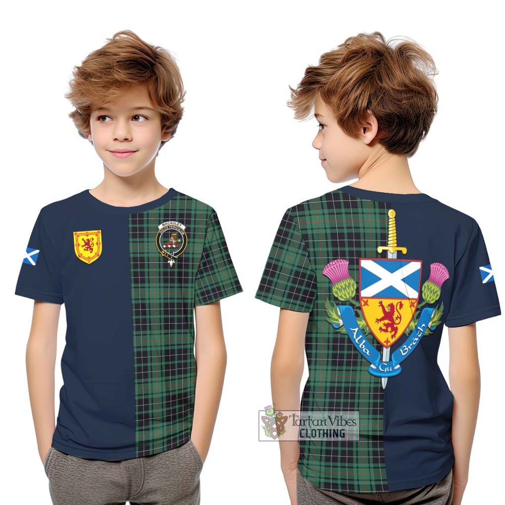 MacAuley Hunting Ancient Tartan Kid T-Shirt Alba with Scottish Lion Royal Arm Half Style Youth XL Size14 - Tartan Vibes Clothing