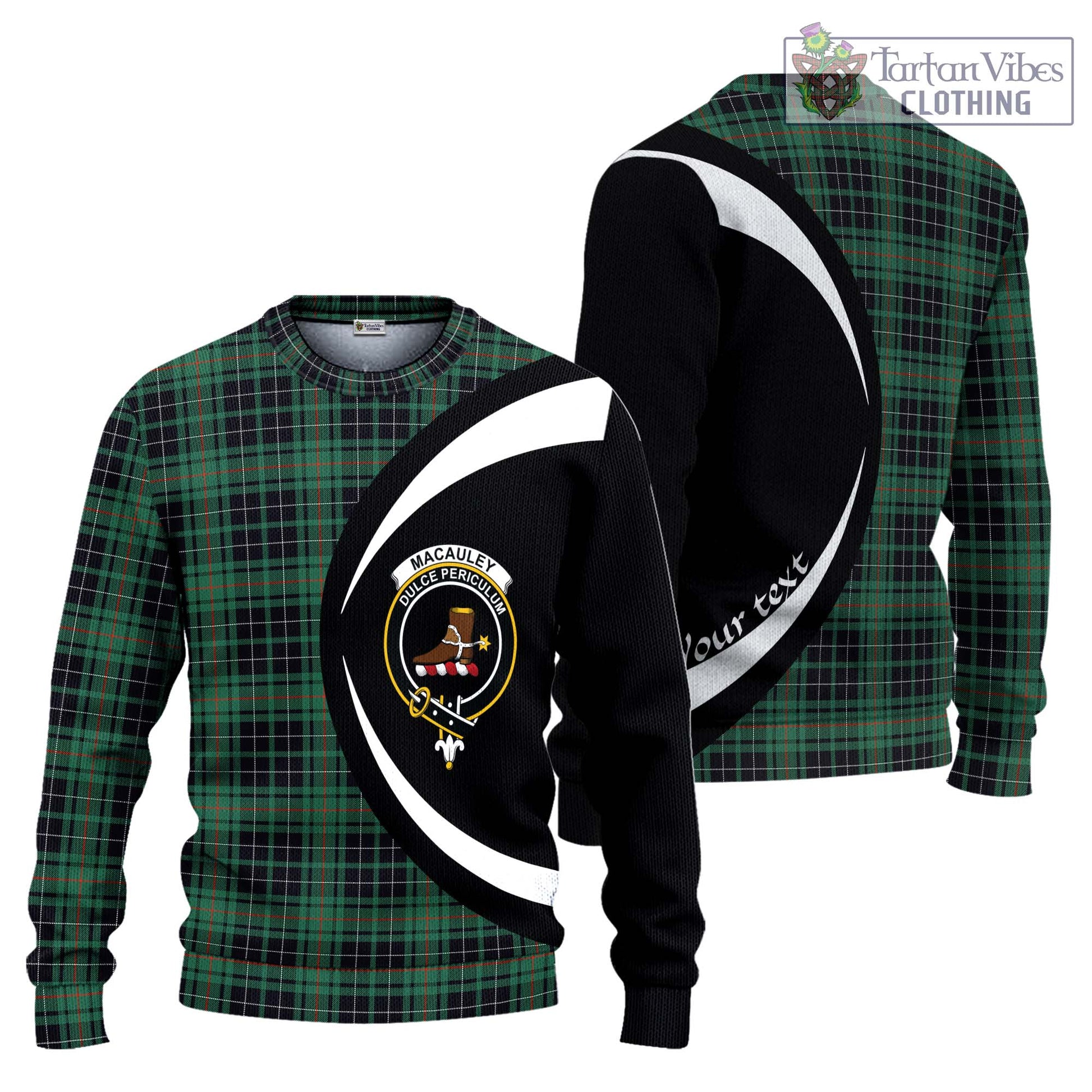 MacAuley Hunting Ancient Tartan Ugly Sweater with Family Crest Circle Style Unisex - Tartan Vibes Clothing