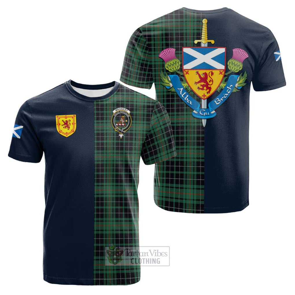MacAuley Hunting Ancient Tartan Cotton T-shirt Alba with Scottish Lion Royal Arm Half Style Kid's Shirt - Tartan Vibes Clothing