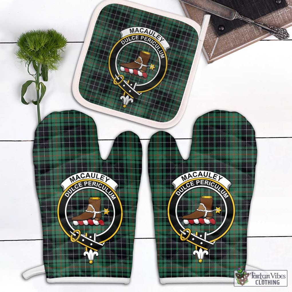 MacAuley Hunting Ancient Tartan Combo Oven Mitt & Pot-Holder with Family Crest White - Tartan Vibes Clothing