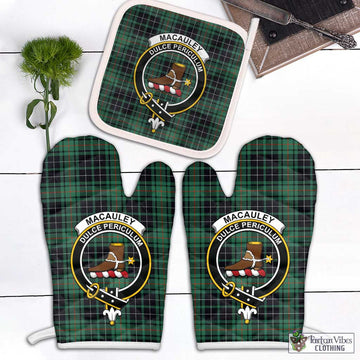 MacAuley Hunting Ancient Tartan Combo Oven Mitt & Pot-Holder with Family Crest White - Tartan Vibes Clothing