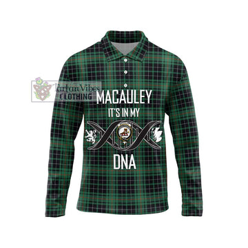 MacAuley Hunting Ancient Tartan Long Sleeve Polo Shirt with Family Crest DNA In Me Style Unisex - Tartan Vibes Clothing