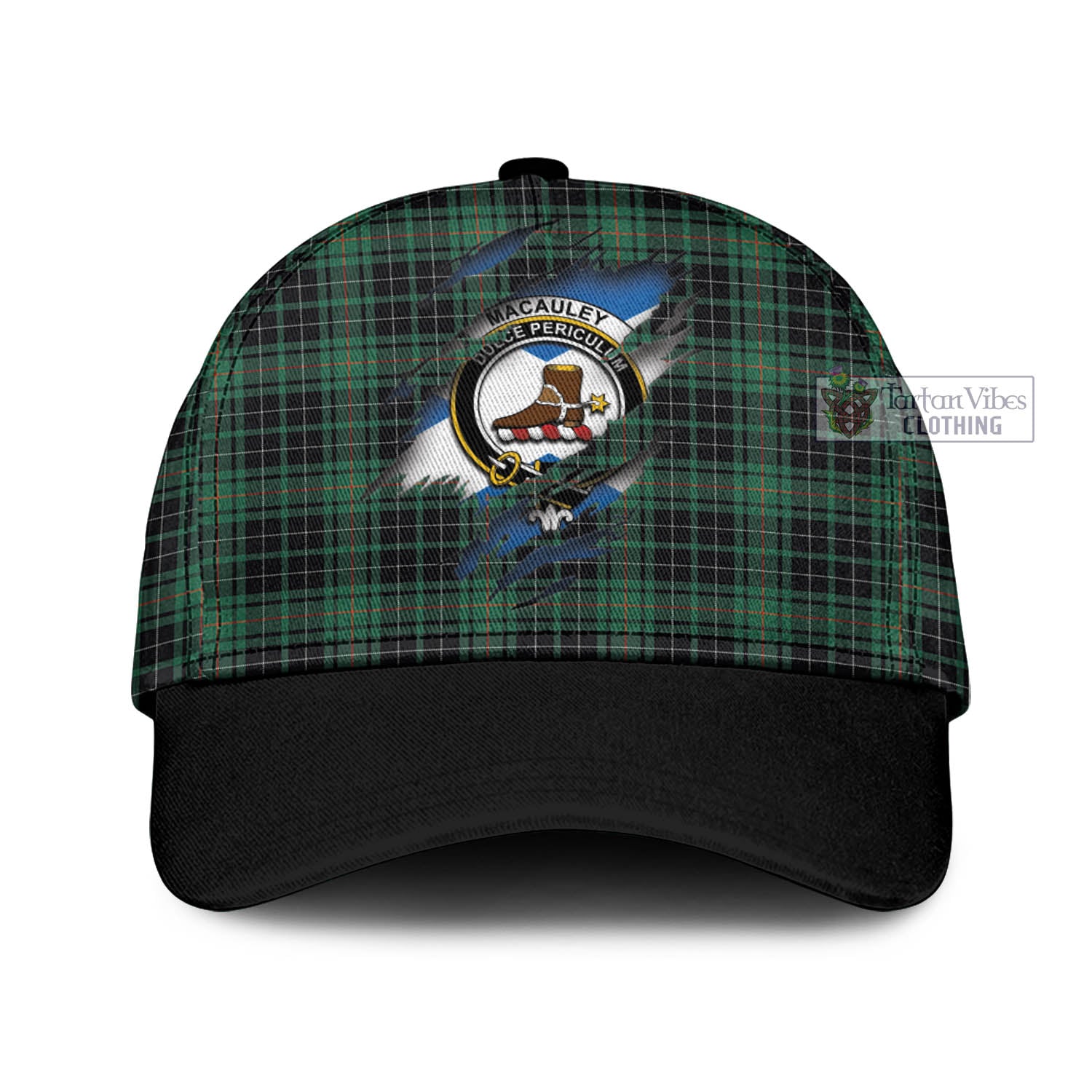 Tartan Vibes Clothing MacAuley Hunting Ancient Tartan Classic Cap with Family Crest In Me Style