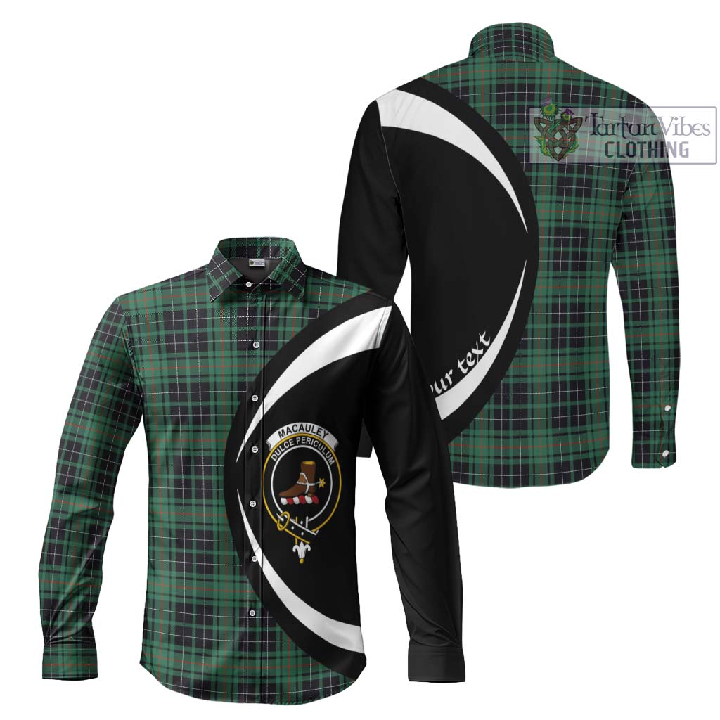 MacAuley Hunting Ancient Tartan Long Sleeve Button Up with Family Crest Circle Style Men's Shirt S - Tartan Vibes Clothing