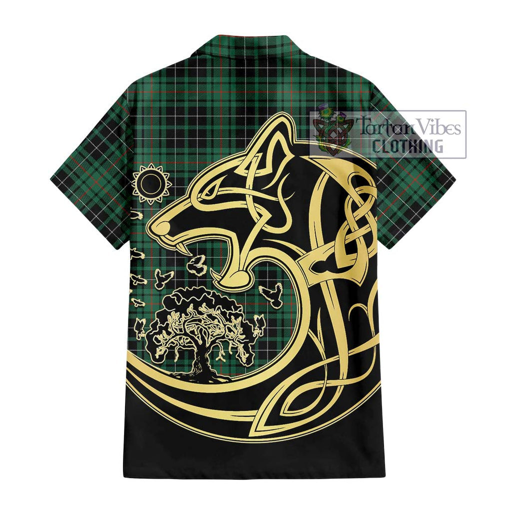 MacAuley Hunting Ancient Tartan Hawaiian Shirt with Family Crest Celtic Wolf Style - Tartan Vibes Clothing