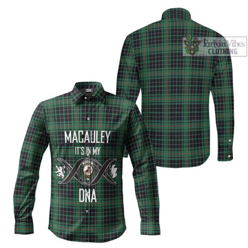 MacAuley Hunting Ancient Tartan Long Sleeve Button Shirt with Family Crest DNA In Me Style Men's Shirt - Tartanvibesclothing Shop