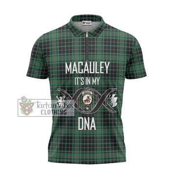 MacAuley Hunting Ancient Tartan Zipper Polo Shirt with Family Crest DNA In Me Style - Tartan Vibes Clothing