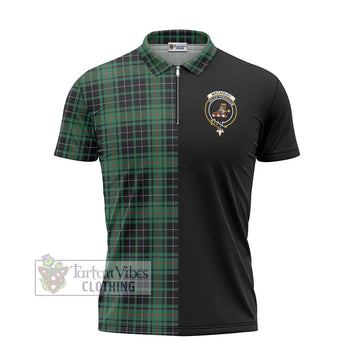 MacAuley Hunting Ancient Tartan Zipper Polo Shirt with Family Crest and Half Of Me Style - Tartan Vibes Clothing