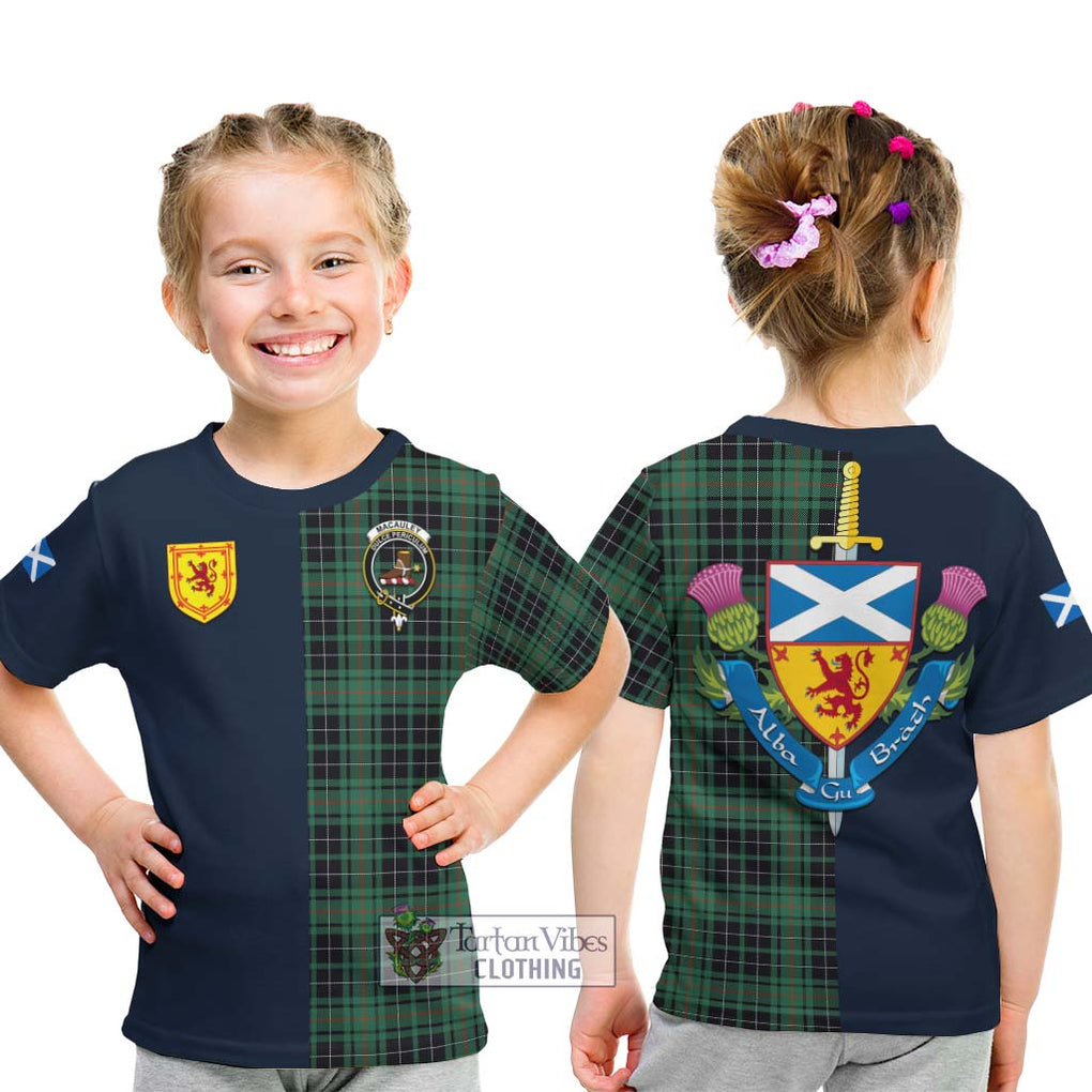 MacAuley Hunting Ancient Tartan Kid T-Shirt Alba with Scottish Lion Royal Arm Half Style - Tartan Vibes Clothing